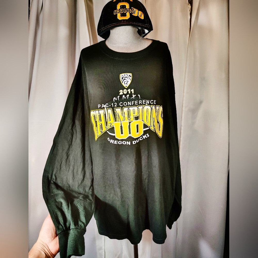 U Of O 2011 T-shirt+Cap, Men 2011 Oregon Ducks Champions, Cotton, Green/Yllw,XL